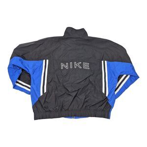 Vintage Nike Jacket Mens M Black Blue Track Windbreaker Swoosh Logo 90s USA
